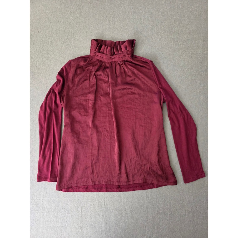 Banana Republic Ruffle High Neck Mixed Media Top Burgundy XS NEW
